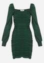 Zielona Sukienka Błyszcząca z Drapowaniem i Kwadratowym Dekoltem Tashi
