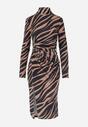 Brązowo-Czarna Welurowa Sukienka w Marmurkowy Wzór z Golfem i Marszczeniem Avia