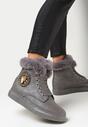 Szare Botki Sznurowane z Naszywką i Futerkiem Nolki