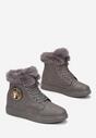 Szare Botki Sznurowane z Naszywką i Futerkiem Nolki