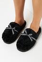Czarne Kapcie z Futerkiem i Kokardką Balni