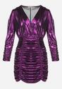 Ciemnofioletowa Sukienka Metaliczna z Marszczeniem Leilanie