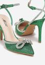Zielone Sandały Brokatowe z Cyrkoniami i Szpiczastym Noskiem Illole