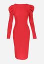 Czerwona Sukienka Taliowana z Bufiastym Rękawem Omono