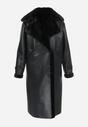Czarny Długi Płaszcz Oversize z Imitacji Skóry i Futerkiem Celis