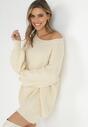 Beżowy Sweter Oversize z Okrągłym Dekoltem Ravo