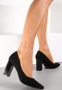 Czarne Czółenka na Wysokim Słupku ze Skórzaną Wkładką Nisho