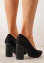 Czarne Czółenka na Wysokim Słupku ze Skórzaną Wkładką Nisho