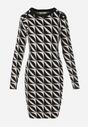 Czarno-Beżowa Sukienka Dzianinowa w Geometryczny Wzór Hynnee