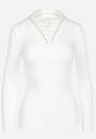 Biały Sweter z Gorsetowym Wiązaniem na Dekolcie Teollie