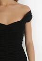 Czarna Marszczona Sukienka Mini z Połyskującej Tkaniny Cephe