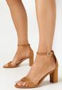 Brązowe Sandały na Słupku Ze Sprzączką Lanleh