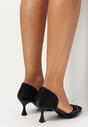 Czarne Czółenka na Obcasie Kaczuszka z Cyrkoniami Enem