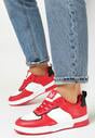 Biało-Czerwone Sneakersy z Imitacji Skóry Zdobione Wstawkami Naini