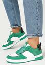 Zielone Sneakersy z Imitacji Skóry Zdobione Wstawkami Naini