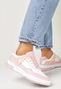 Biało-Różowe Sneakersy ze Wstawkami i Perforacją na Nosku Linis