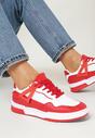 Biało-Czerwone Sneakersy ze Wstawkami i Perforacją na Nosku Linis