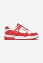 Biało-Czerwone Sneakersy ze Wstawkami i Perforacją na Nosku Linis