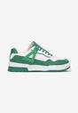 Biało-Zielone Sneakersy ze Wstawkami i Perforacją na Nosku Linis