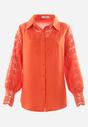 Pomarańczowa Koszula z Ażurowymi Wstawkami i Bufiastym Rękawem Simkin
