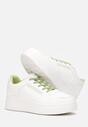 Biało-Zielone Sneakersy Sznurowane na Grubej Podeszwie Meandedi