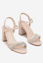 Beżowe Sandały na Słupku z Paskiem w Cyrkonie Barbe