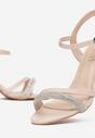 Beżowe Sandały na Słupku z Paskiem w Cyrkonie Barbe