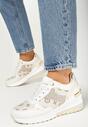 Beżowe Sznurowane Sneakersy na Koturnie z Brokatowymi Wstawkami Pernelle