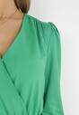 Zielona Kopertowa Sukienka Mini z Marszczonym Dołem Taylen