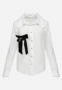 Biała Koszula z Prążkowanej Tkaniny z Ozdobną Broszką z Cyrkoniami Ahmira