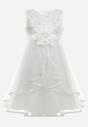 Biała Rozkloszowana Sukienka z Dekoracyjnym Kwiatem i Tiulem Tien