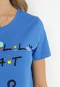 Niebieski Bawełniany T-shirt z Nadrukiem Kayani