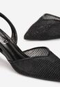 Czarne Sandały na Niskiej Szpilce ze Szpiczastym Transparentnym Noskiem Raselia