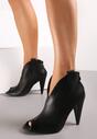 Czarne Botki Peep Toe na Stożku Zaorvan