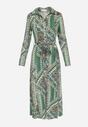 Zielona Sukienka z Geometrycznym Wzorem i Materiałowym Paskiem Ivanne
