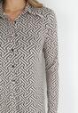 Beżowa Koszula z Geometrycznym Wzorem Zapinana na Guziki Leranie