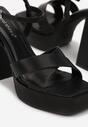 Czarne Sandały na Geometrycznym Słupku z Platformą i Kwadratowym Noskiem Miyuki