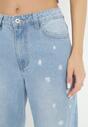 Niebieskie Szerokie Jeansy z Plamkami i Postrzępioną Nogawką Alarah