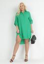 Zielona Koszulowa Sukienka Mini z Bawełny Przedłużona z Tyłu Annica