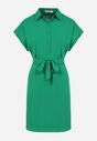 Zielona Koszulowa Sukienka Mini z Wiskozy z Guzikami i Materiałowym Paskiem Delisa