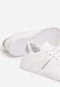 Biało-Srebrne Sneakersy na Płaskiej Podeszwie z Brokatowymi Wstawkami Sassa