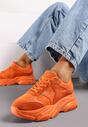 Pomarańczowe Sznurowane Sneakersy na Grubej Podeszwie ze Żłobieniami Dangray