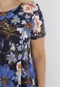 Granatowa Sukienka Mini w Kwiaty z Krótkim Rękawem Bellada