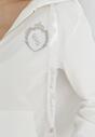 Biała Bluza z Kapturem Haftowaną Naszywką i Błyszczącą Nitką Linah