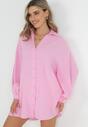 Różowa Bawełniana Koszula o Długim Fasonie Oversize Atherene