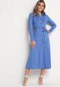 Niebieska Sukienka Maxi i Koszulowym Fasonie z Wiązaniem mZynlee