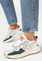 Beżowo-Zielone Sneakersy z Ozdobnymi Przeszyciami Leostia