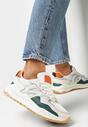 Beżowo-Zielone Sneakersy z Ozdobnymi Przeszyciami Leostia