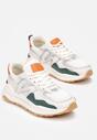 Beżowo-Zielone Sneakersy z Ozdobnymi Przeszyciami Leostia