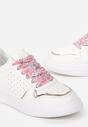 Biało-Szampańskie Sneakersy z Błyszczącymi Wstawkami i Dekoracyjnym Sznurowaniem Horustia
